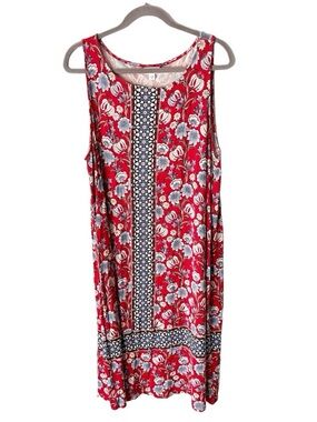 J. Jill Floral Jersey Knit Maxi Dress Size XL Red Resortwear Classic